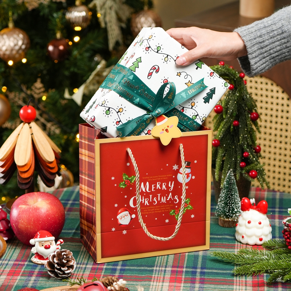 2026新款圣诞节礼物袋子手提袋平安夜倡议送礼品糖果圣诞包装纸袋