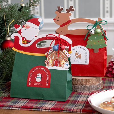 2026新款圣诞异形卡头礼品袋 红色纸袋平安夜DIY雪花酥糖果包装袋