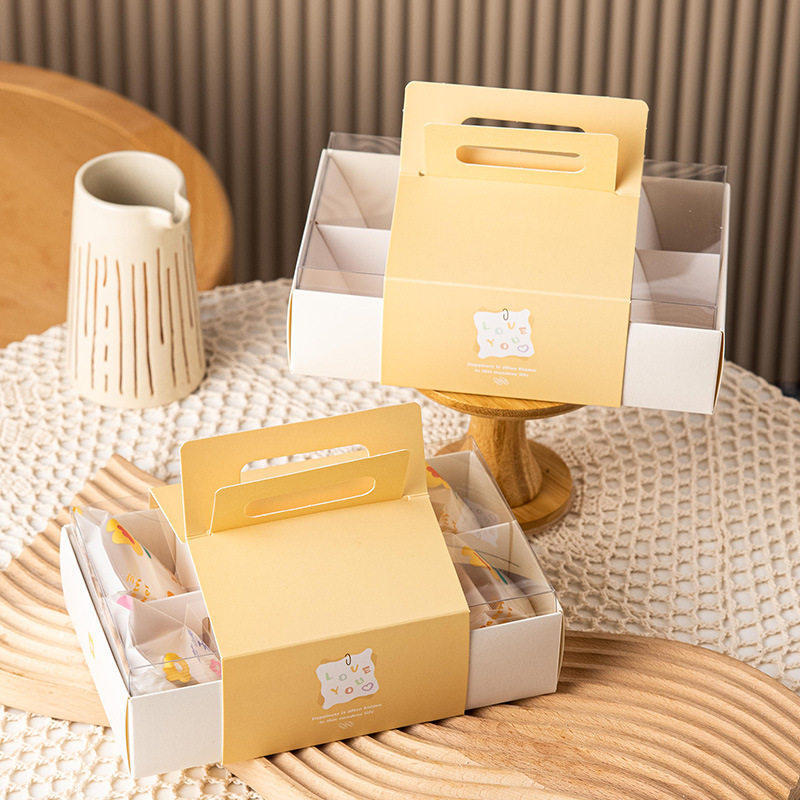 手提点心包装盒雪花酥牛轧糖绿豆糕礼盒包装半透明精致烘焙盒子空