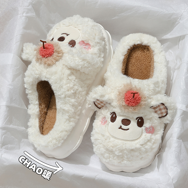 棉拖鞋女可爱小熊毛绒女士冬季2024新款毛茸茸厚底秋冬款室内家居