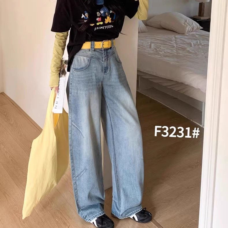 欧货2025春季新款千子3231蓝色高腰牛仔裤女宽松弯刀裤镰刀裤拖地