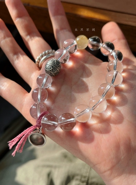 不闲原创手作 蒸蒸日上丰衣足食 天然白水晶手链设计款净体白水晶