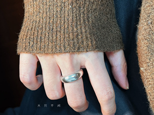 不闲原创手作 999纯银戒指男款光面复古对戒活口开口指环简约