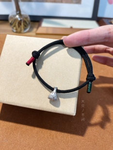 大只不闲 招财保平安纯银手绳编绳男女礼物 银陀小钱袋招财招好运