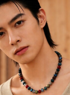 轻奢小众民族风彩色玻璃串珠锁骨