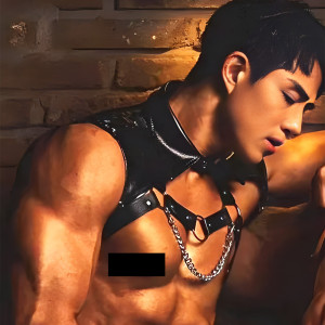 干净男子的店男士黑色皮质肩带内衣性感背带夜店酒吧舞台演出服饰配件装饰胸衣