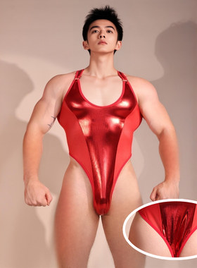 男士性感透视网纱拼接塑身连体衣高弹紧身夜店酒吧表演服欧美男生