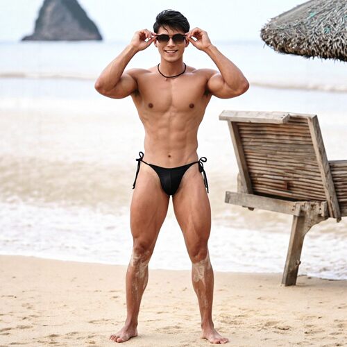 男士性感低腰三角裤速干系带U凸立体内裤青年纯色纯欲绑带运动潮