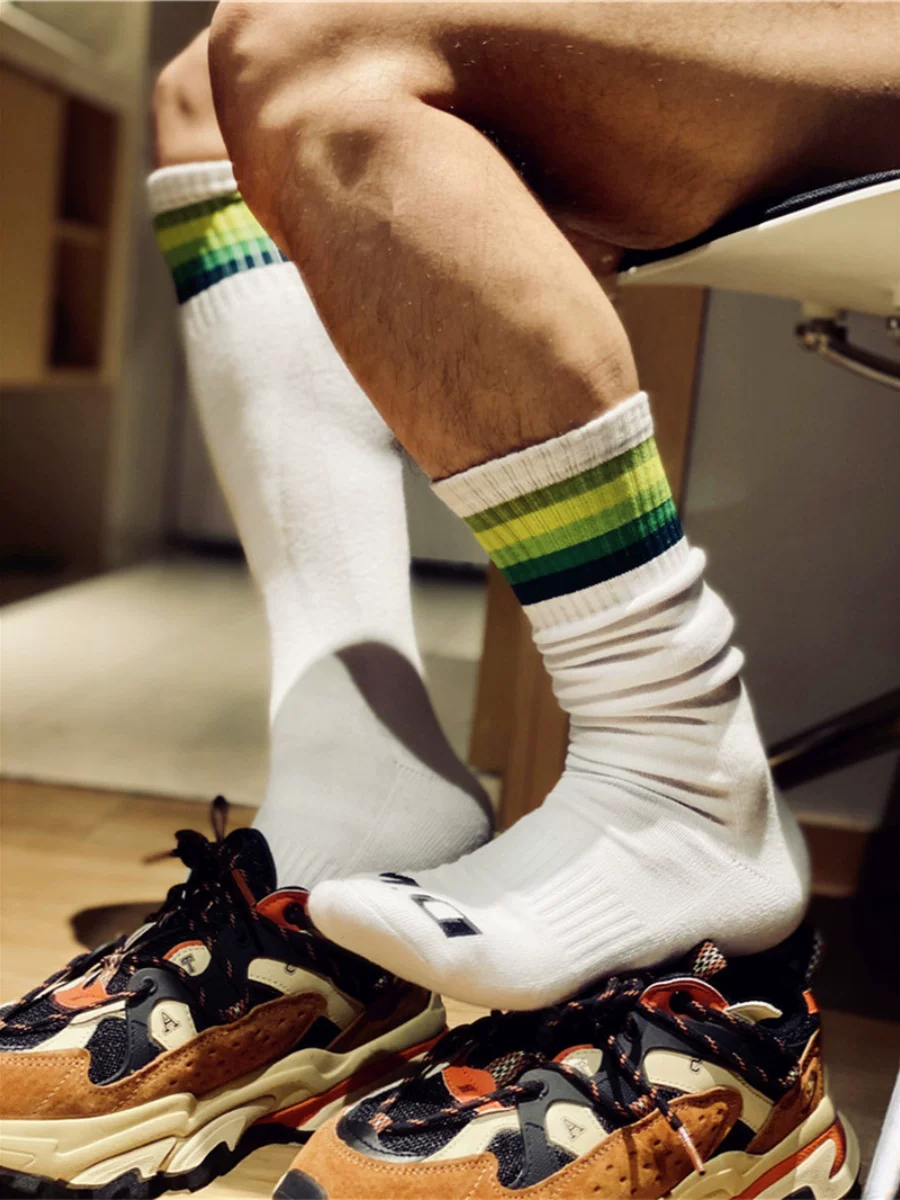 Rainbow high boots, trend sports demi-season football sexy knee socks for leisure