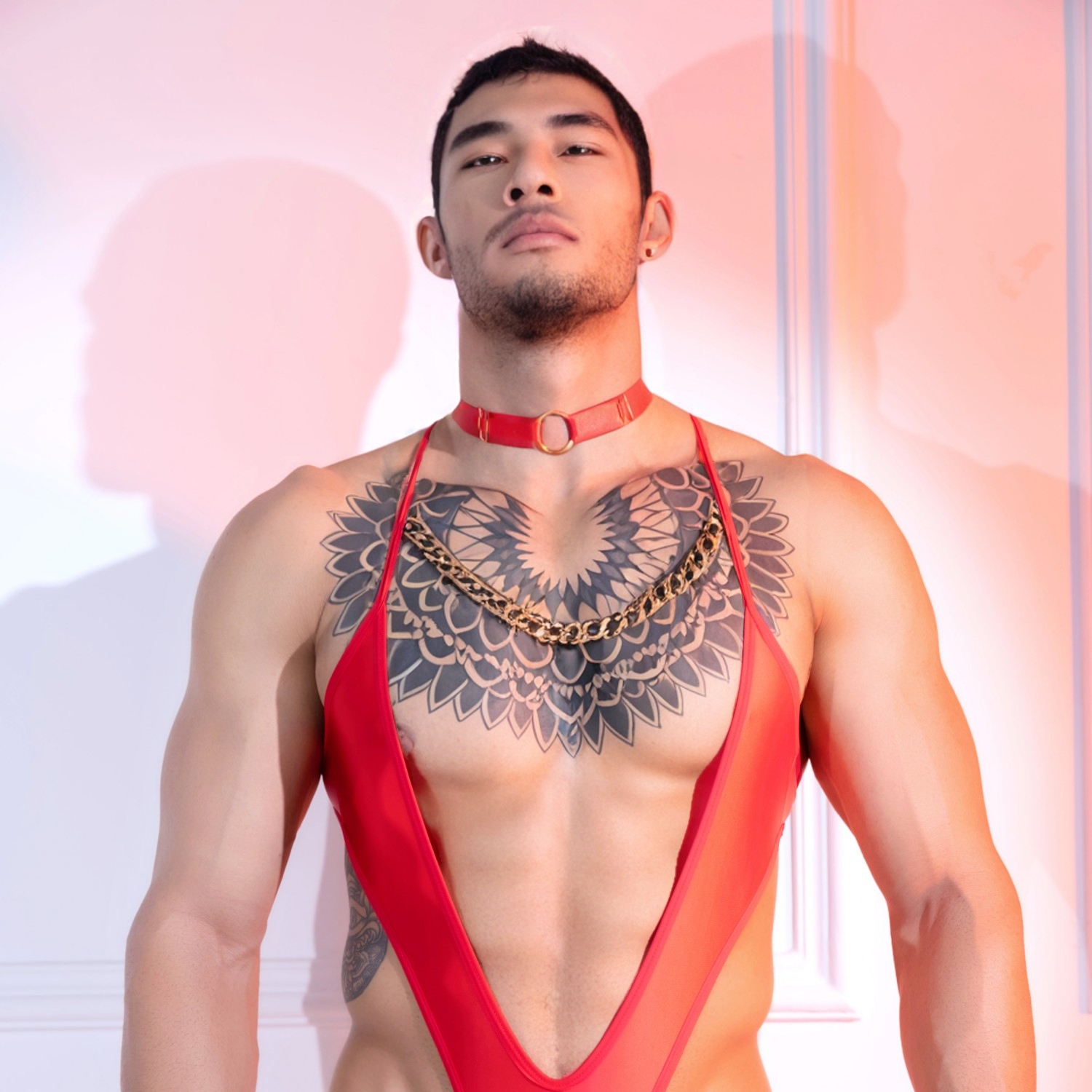 欧美男士性感连体衣链条装饰