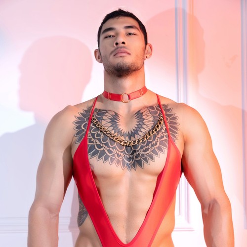 欧美男士性感连体衣链条装饰
