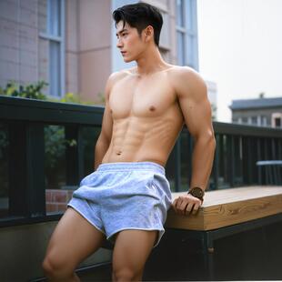 韩版肌肉健身短裤男士弹力深蹲器械训练三分短裤纯棉纯色男生运动