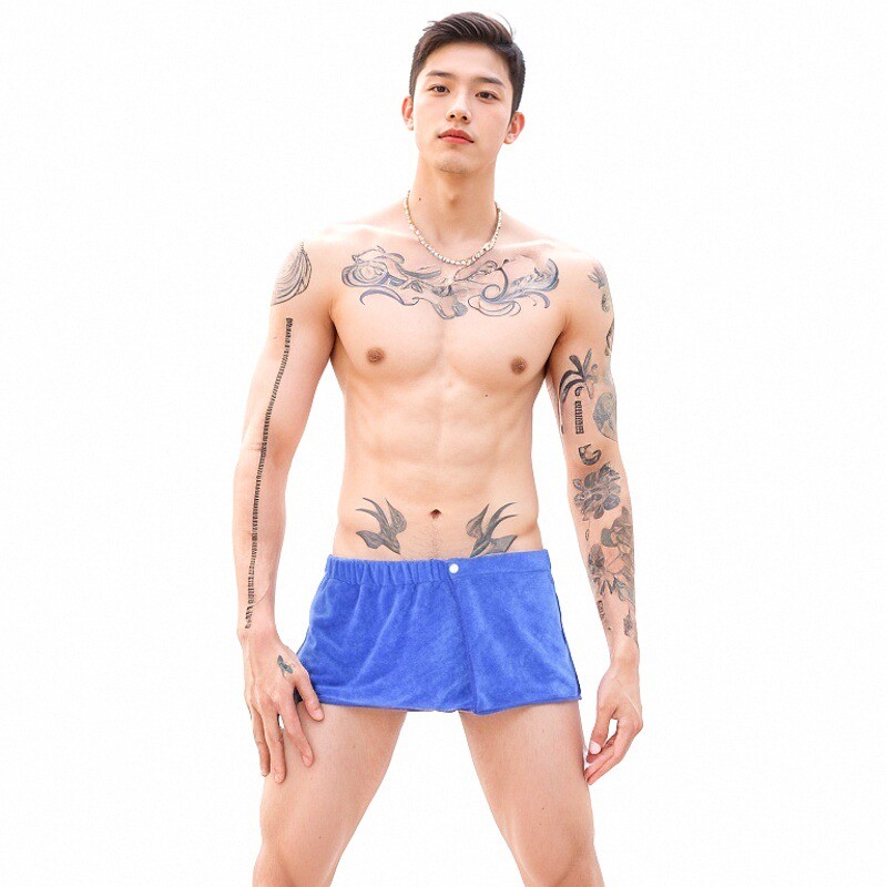 男士短裤家用吸水可穿式毛巾裤沙滩性感浴裙防走光青年平角裤男生