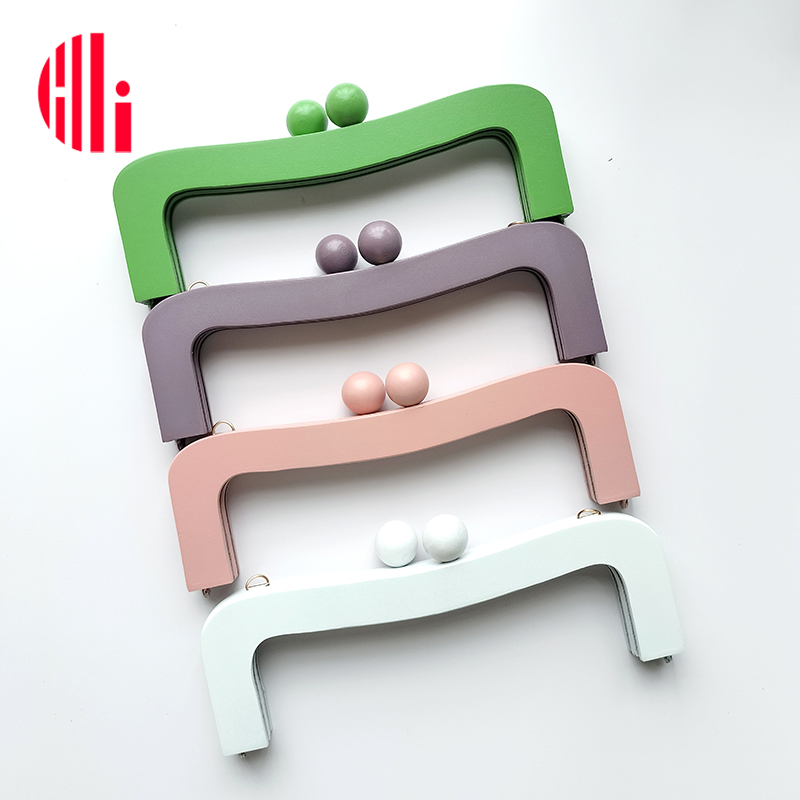 25厘米全实木口金木手柄磁扣口夹纯木手提无孔diy口金包配件