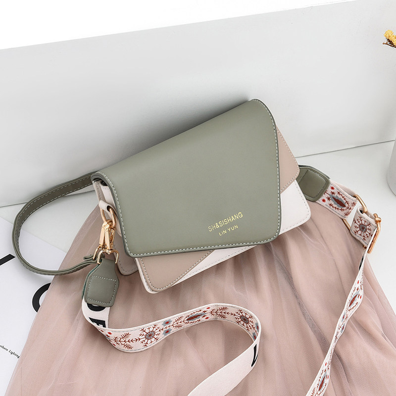 流行包包斜挎女撞色休闲包女包春夏新款2020潮时尚气质宽带小方包