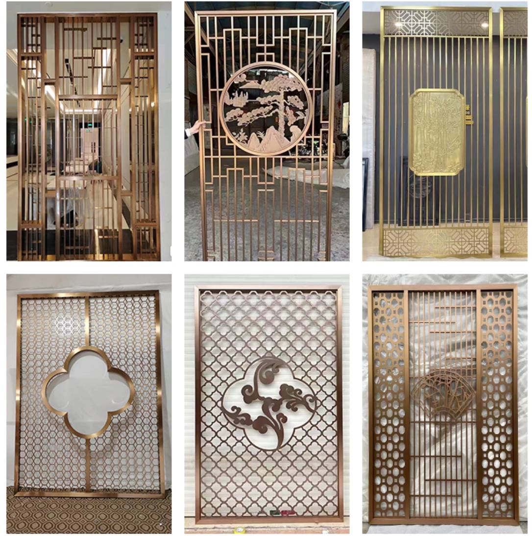 不锈钢屏风隔断新中式定制轻奢金属网格屏风工程客厅玄关高档背景