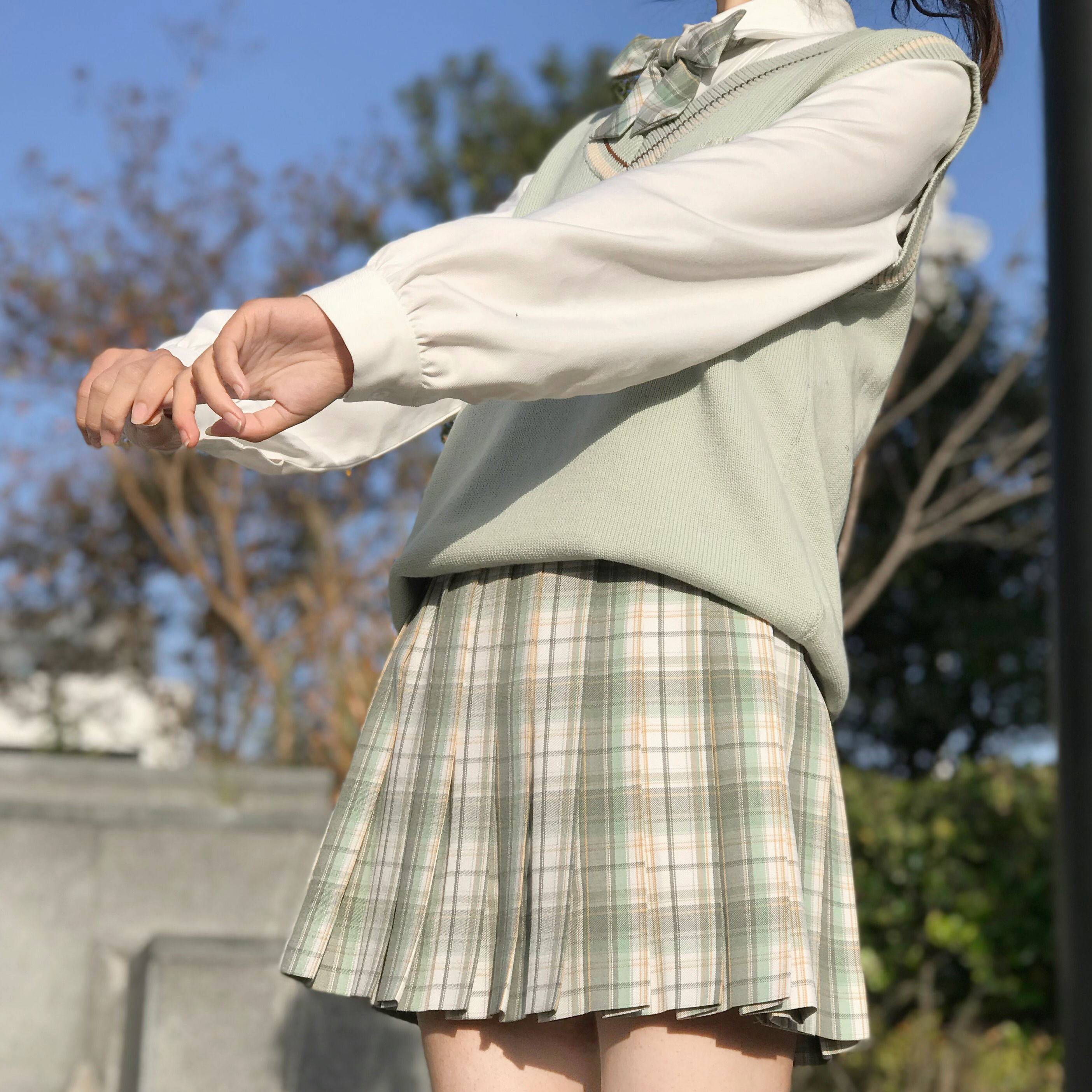 原创jk制服日系格裙褶子图片