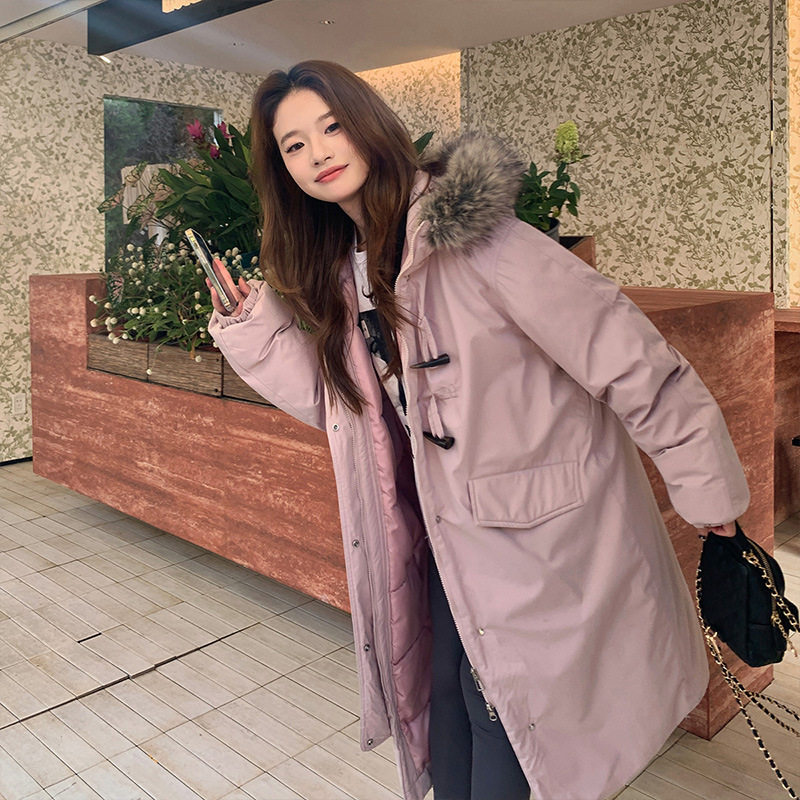 ins长款大毛领棉服女2025冬季新款韩版过膝棉衣宽松保暖棉袄外套