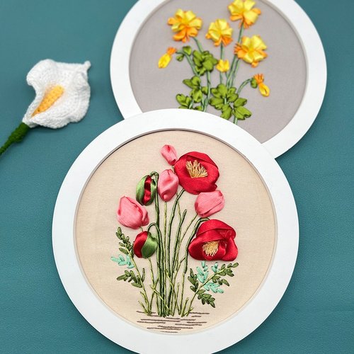 新品丝带绣立体挂画 鲁绣手工diy材料包客厅装饰摆件初学简单挂画