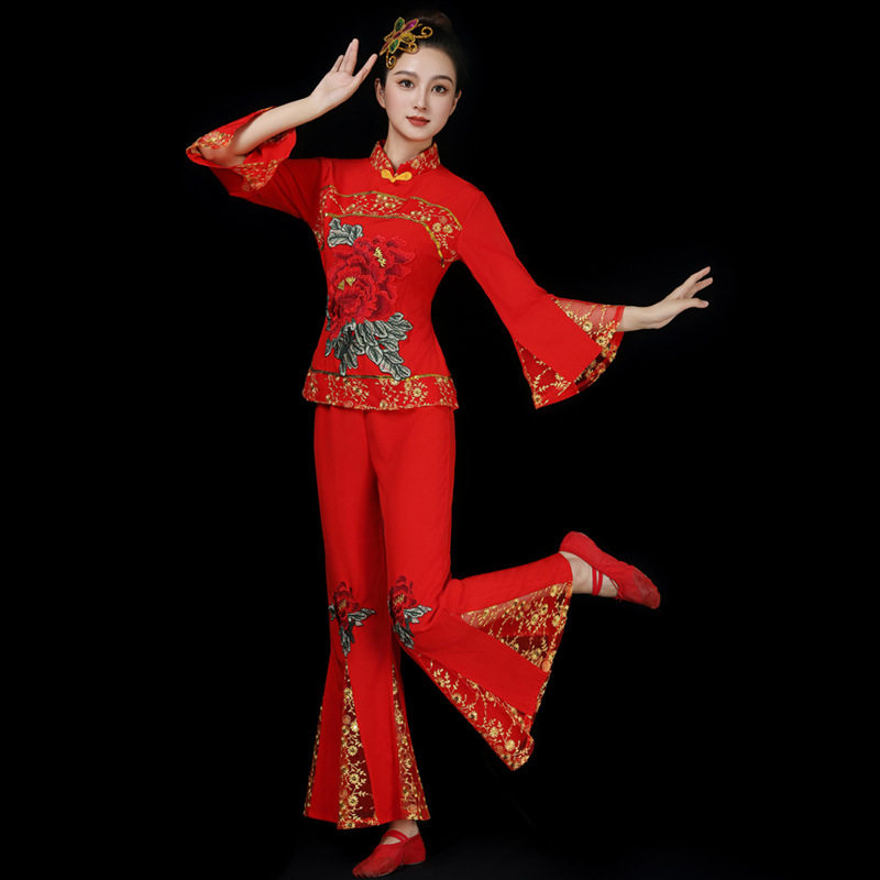 新款成人秧歌服中老年民族风腰鼓演出服装古典扇子舞广场舞表演服