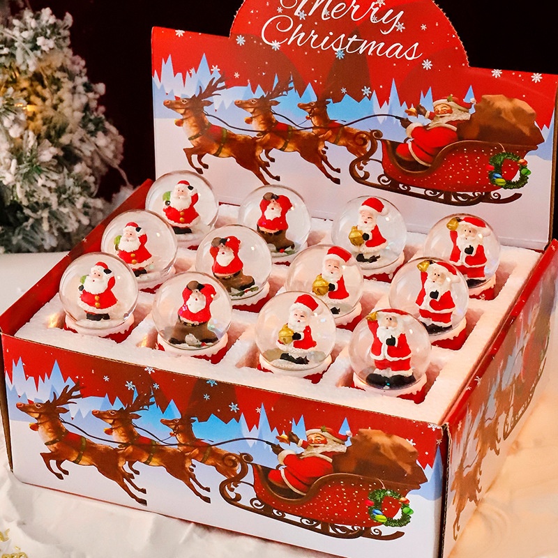 整盒圣诞节发光水晶球圣诞老人雪人玻璃球节日礼品圣诞水晶球