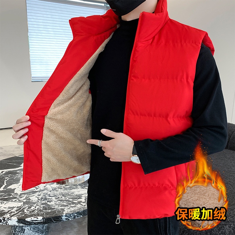 跨境棉服马甲男士加绒加厚棉袄外套春秋立领加棉保暖时尚无袖背心
