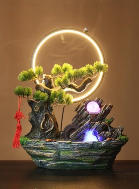 创意流水生财桌面摆件招财中式