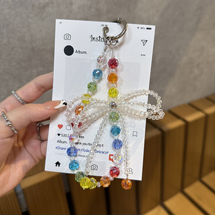 ins韩国彩色蝴蝶结串珠链包挂件个性 饰女 创意夏日百搭链条装