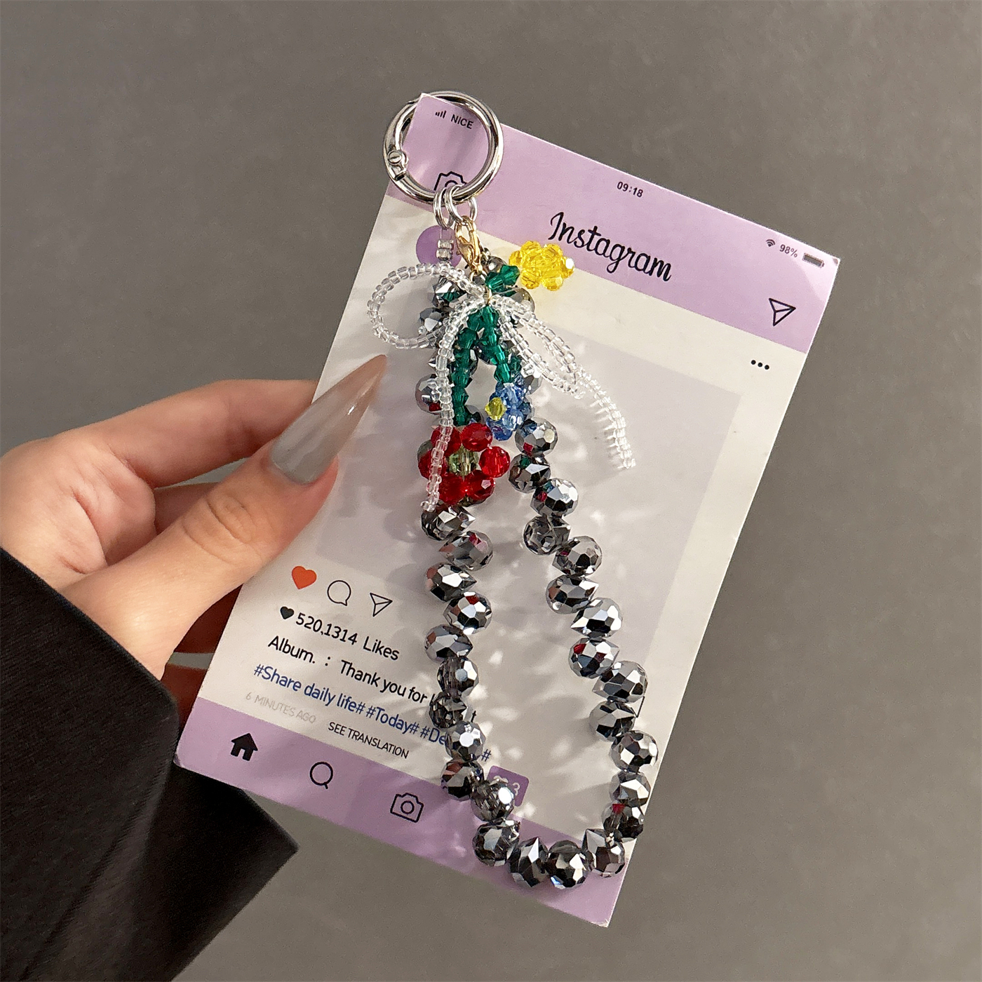 水晶花朵链条奢华水晶串珠手机壳链挂饰汽车钥匙包包挂件手拎短链