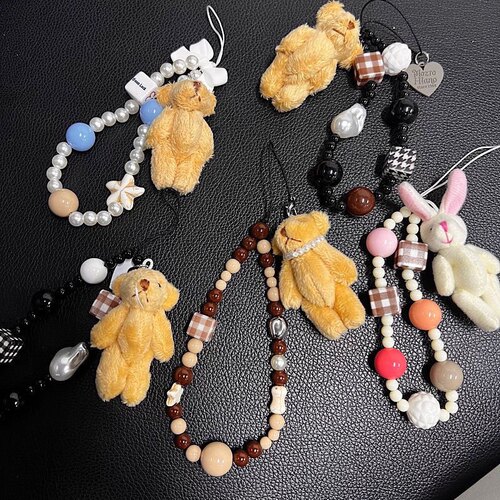 秋冬毛绒兔子撞色珠子ccd相机挂绳壳配饰挂件拍立得防丢潮女