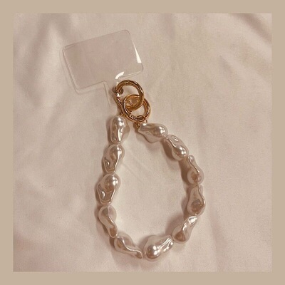 ins时尚珍珠珠子手机挂绳挂手腕短款无孔夹片卡片手机链挂件防摔