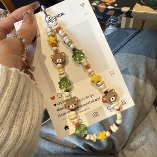 韩系四叶草轻松熊ccd串珠ins风相机链条可爱挂饰包包挂件古早