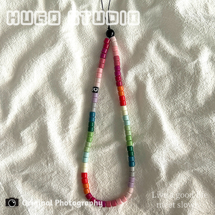 HUGO ins风彩色链diy串珠ccd相机挂饰钥匙壳挂绳 明星同款