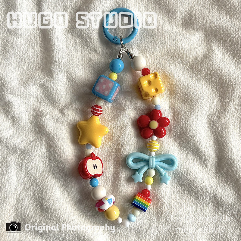 HUGO ins风可爱苹果奶酪蝴蝶结串珠链包包挂饰钥匙壳挂绳