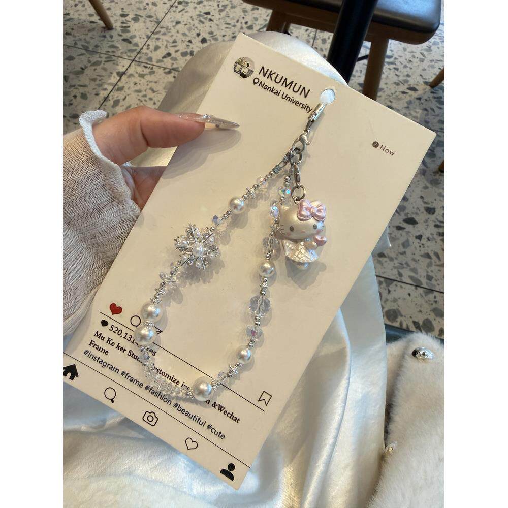 ins风高级感珍珠雪花串珠链可爱kitty挂绳ccd链相机挂绳