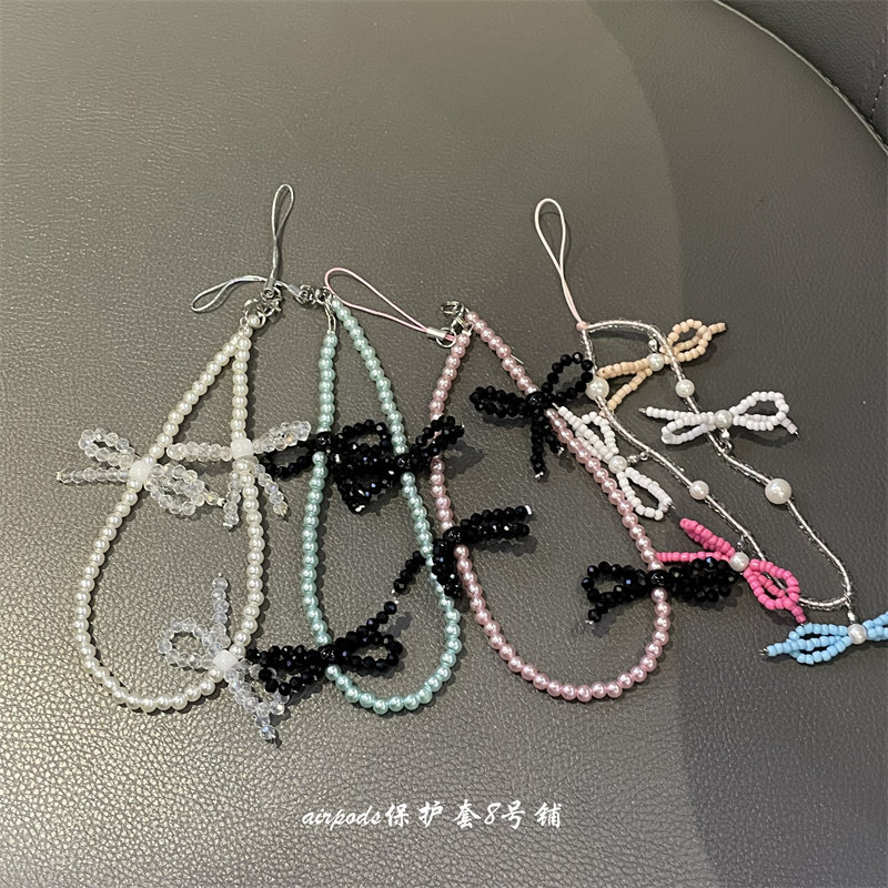 韩系ins小众博主同款蝴蝶结珍珠链条手工数字挂饰耳机壳挂件