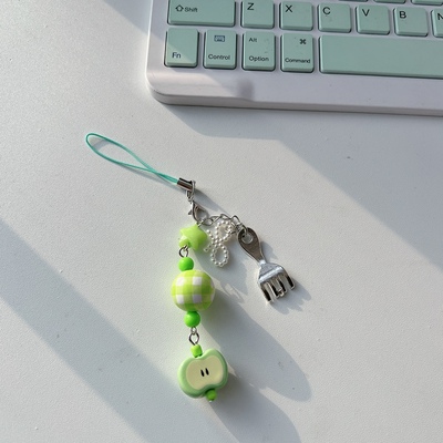 【薄荷青苹果】原创手作链挂件咕本链叉子串珠绿珠星星蝴蝶结