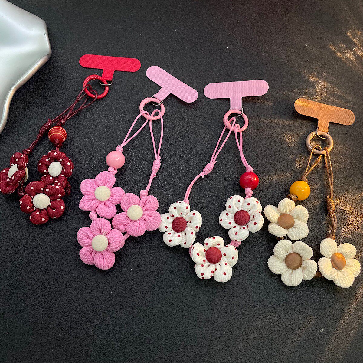 红格子波点花朵挂绳手工自制油蜡线手绳甜酷挂手腕个性挂件