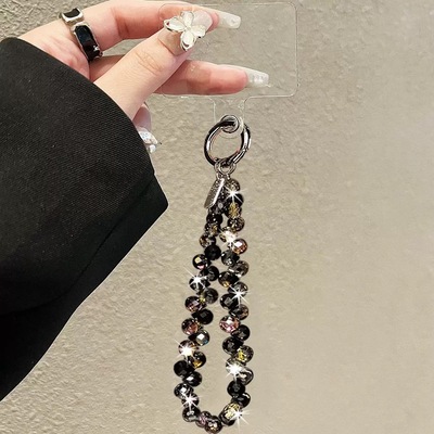奢华高级感水晶珠子手提链手腕短挂绳带夹片壳钥匙扣包包挂件