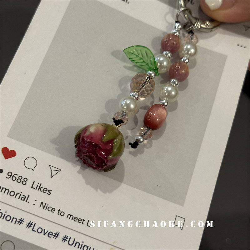 玫瑰花复古车钥匙扣链条壳挂件饰品书包包包挂绳创意