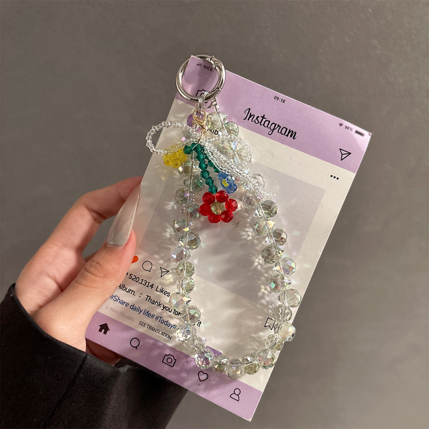 水晶花朵链条奢华水晶串珠手机壳链挂饰汽车钥匙包包挂件手拎短链