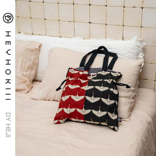 heyhokiii原创设计新中式仙鹤帆布包单肩包斜挎手提托特包大容量