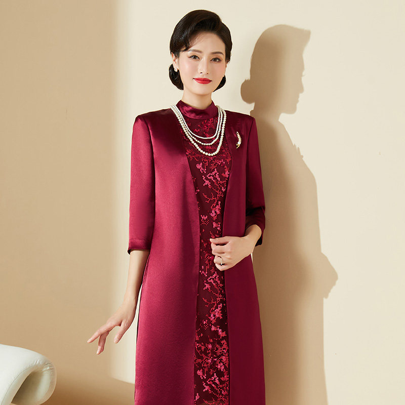 lucre婚礼妈妈装2023春季新品婆婆婚宴礼服高贵喜婆婆醋酸连衣裙