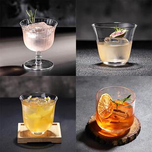 微醺小酒杯轻薄风鸡尾高颜值阔口杯条纹杯冰球杯拿家用果汁牛奶饮