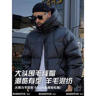 帽子男款光头大头围痞帅大叔羊毛瓜皮帽男冬硬汉风短款冷帽毛线帽