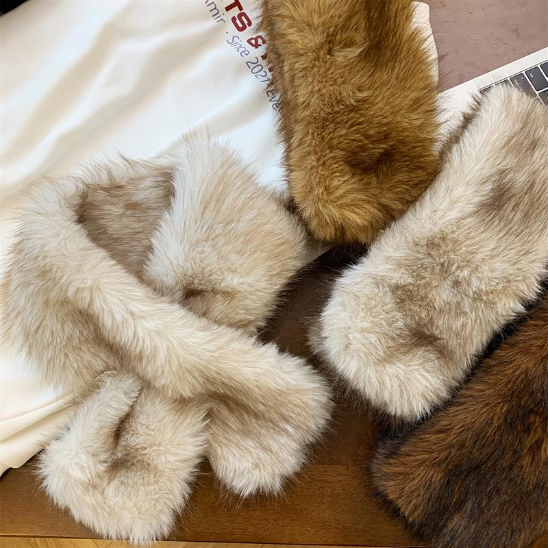 韩系交叉毛领围脖毛绒女秋