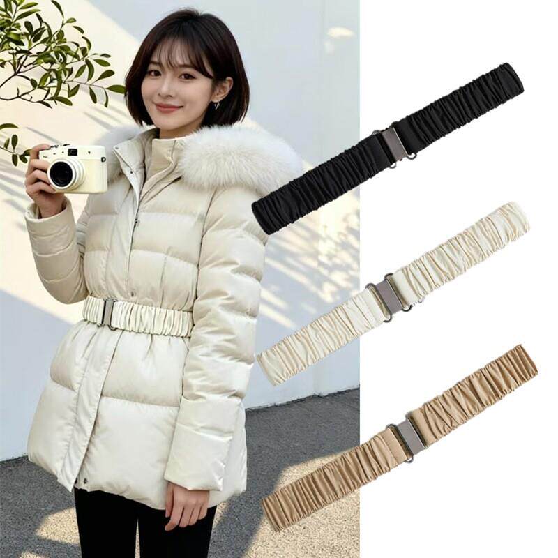 羽绒服腰带女款女显瘦保暖时尚百搭松紧百搭高级感黑色简约弹力腰