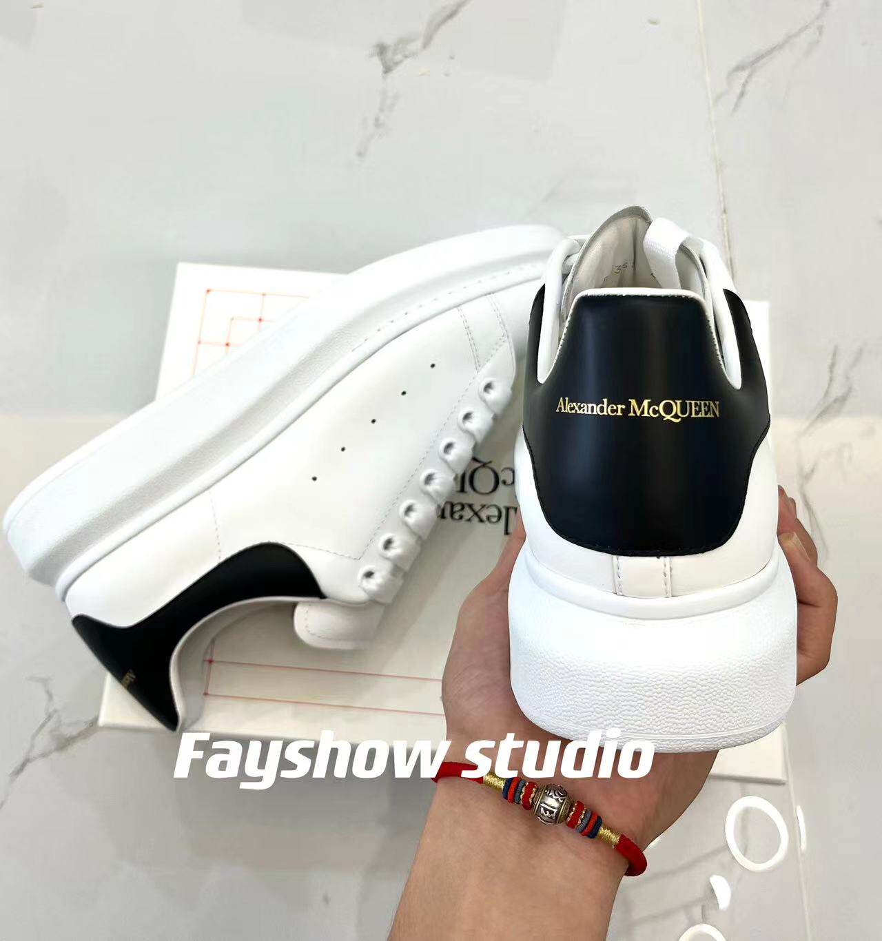 thumbnail for In Stock Alexander Mcqueen Black Tail Haze Blue Glitter Laser Mcqueen White Sneakers