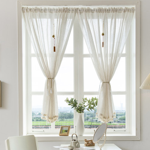 免打孔亚麻纱帘门帘厨房半帘短帘