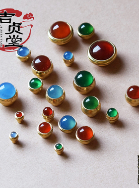 吉贞堂文玩小葫芦镶口配饰天然石水晶底托鼻烟壶盖帽铜塞手工艺品